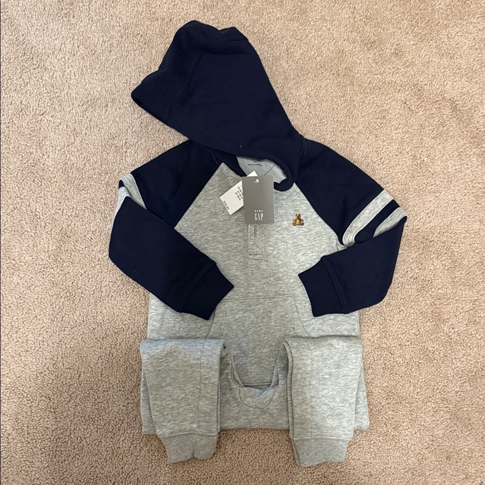 GAP Gray and Navy Baby Hoodie with Bear Accent